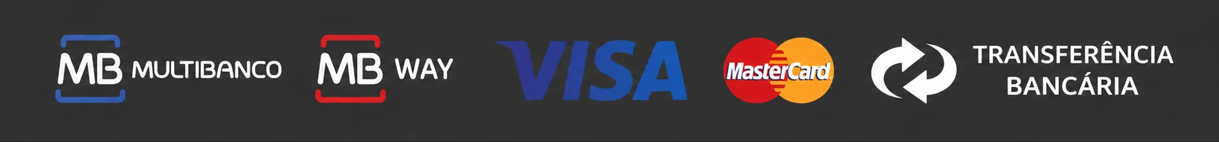 Métodos de Pagamento Seguros: Multibanco, MBWay, Visa, Mastercard, Transferência Bancária